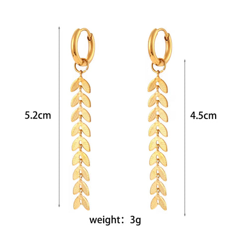 Vintage 18K Gold Plated Fish Tail Shape Tassel Chain Earring Stainless Steel Dangle Drop Earring