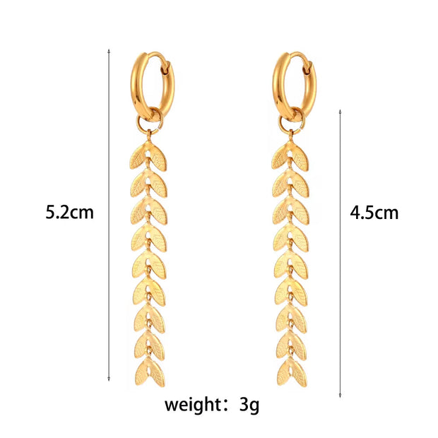 Vintage 18K Gold Plated Fish Tail Shape Tassel Chain Earring Stainless Steel Dangle Drop Earring
