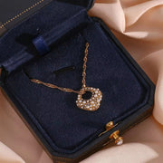 Tarnish Free Square Pearl & Zircon Pendant Necklace 18K Gold Plated Stainless Steel Necklace for Women