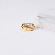 Water Proof 18K Plain Gold Chain Shape Hollow Ring Stainless Steel Trendy Simple Gold Plated Jewelry