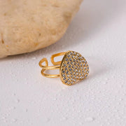 Wholesale No Tarnish 18K Gold Plated Heart Shaped Diamond Stainless Steel Double Layer Opening Rings