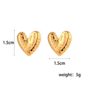18K Gold Plated Hammered Heart Studs Earrings Tarnish Free Stainless Steel Stud Earrings for Women