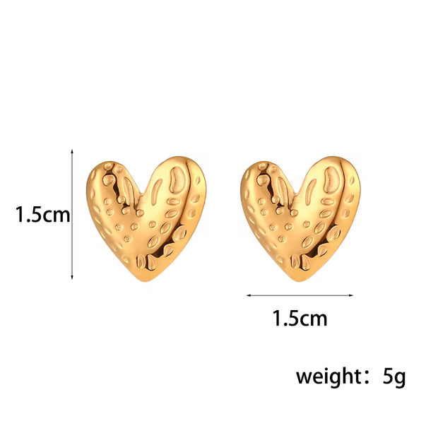 18K Gold Plated Hammered Heart Studs Earrings Tarnish Free Stainless Steel Stud Earrings for Women