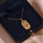 Vintage Embossment 12 Zodiac Signs Zircon Pendant Necklace 18K Gold Plated Stainless Steel Necklace for Women