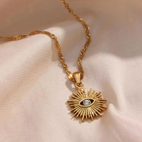 Water Proof Chic Evil Eye Necklace 18K Gold Plated Stainless Steel Zircon Pendant Necklace
