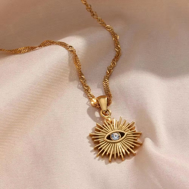Water Proof Chic Evil Eye Necklace 18K Gold Plated Stainless Steel Zircon Pendant Necklace