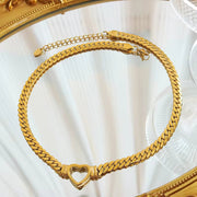 18K PVD Gold Plated Heart Shape Stainless Steel Cuban Chain Necklace Tarnish Free & Waterproof Jewelry