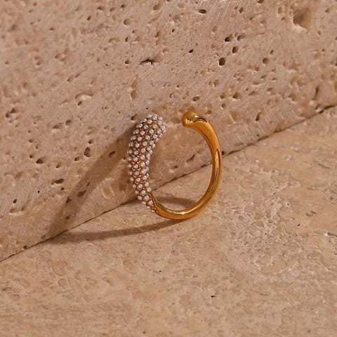 Wholesale Fine Jewelry 18K Gold Plated Stainless Steel Cz Diamond Finger Ring Gold Weeding Band Ring Adjustable Open Ring