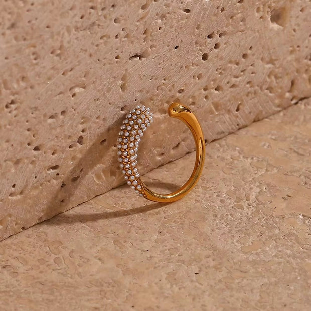 Wholesale Fine Jewelry 18K Gold Plated Stainless Steel Cz Diamond Finger Ring Gold Weeding Band Ring Adjustable Open Ring