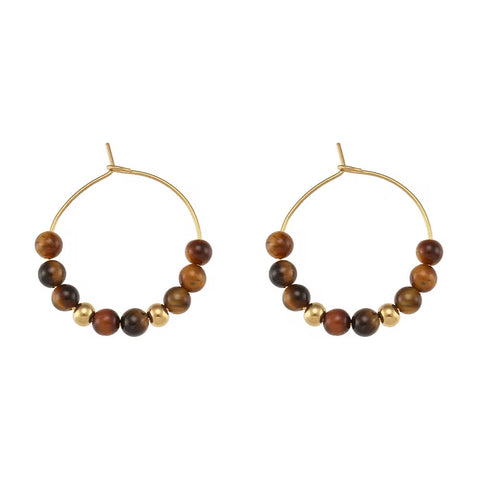 Vintage Natural Stone Earring Beaded Gold Plated Stainless Steel Hoop Earring Handmade Beaded Earrings