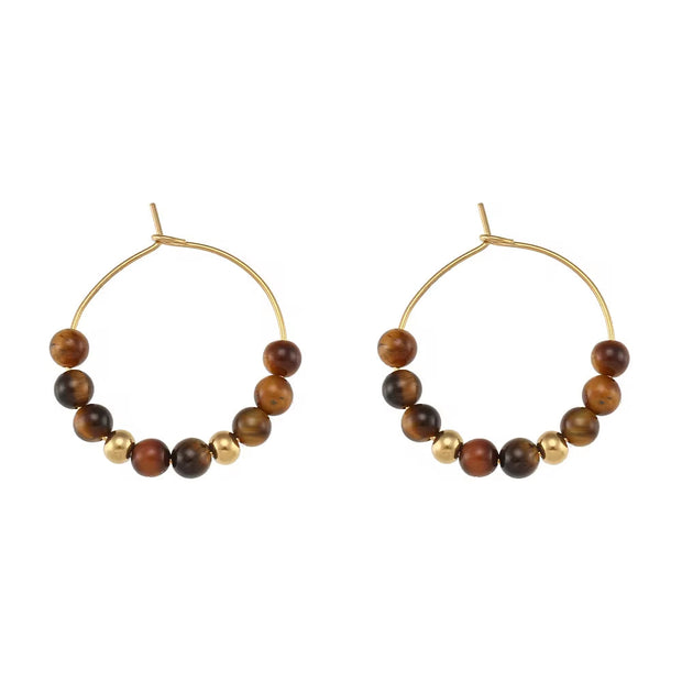 Vintage Natural Stone Earring Beaded Gold Plated Stainless Steel Hoop Earring Handmade Beaded Earrings