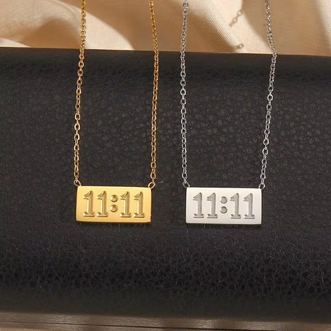 11:11 Number Bar Pendant Necklace Tarnish Free 18K Gold Plated Stainless Steel Necklace