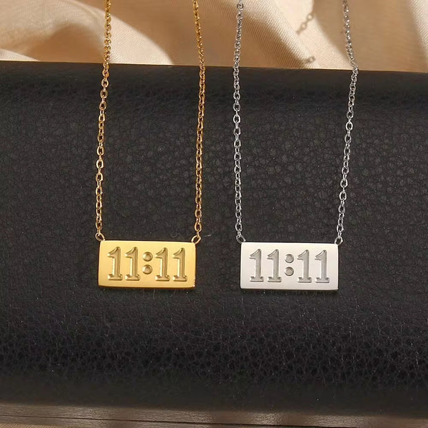 11:11 Number Bar Pendant Necklace Tarnish Free 18K Gold Plated Stainless Steel Necklace