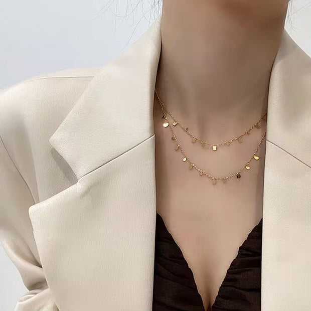 Waterproof 18K Gold Plated Stainless Steel Waterdrop Statement Stackage Necklace Link Chain Block Square Necklace for Women
