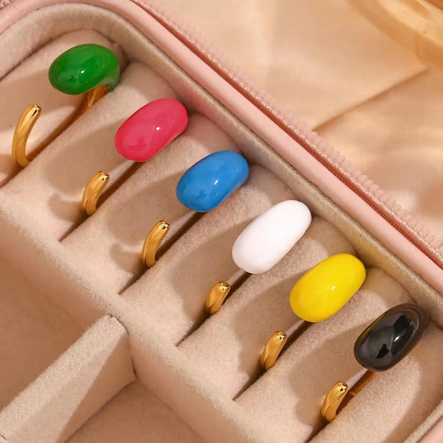 Valentines Day Gift Colorful Enamel Ring Water Drop Open Rings Jewelry Women Gold Plated Stainless Steel Jewelry