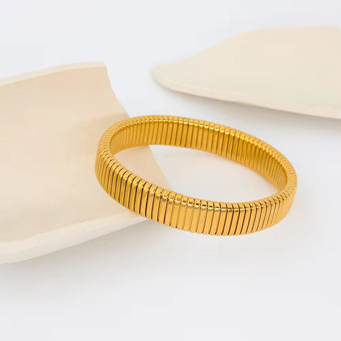 12Mm Thick Chunky Stainless Steel Elastic Bracelet Rings Jewelry Set Men Women Stylish PVD Gold Plated Ornaments