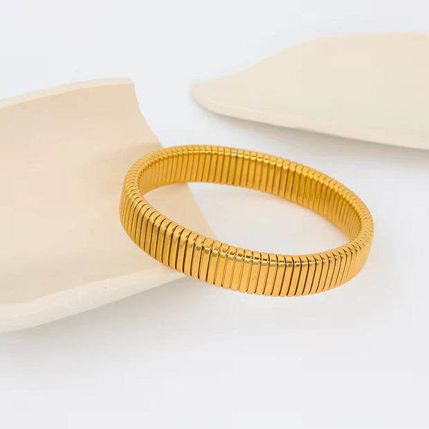 12Mm Thick Chunky Stainless Steel Elastic Bracelet Rings Jewelry Set Men Women Stylish PVD Gold Plated Ornaments