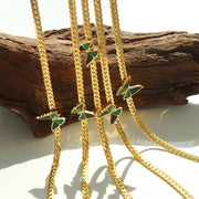 Y2K Custom Gold Plated Fashion Jewelry Long Curb Chain Enamel Pendant Butterfly Necklace Stainless Steel Women