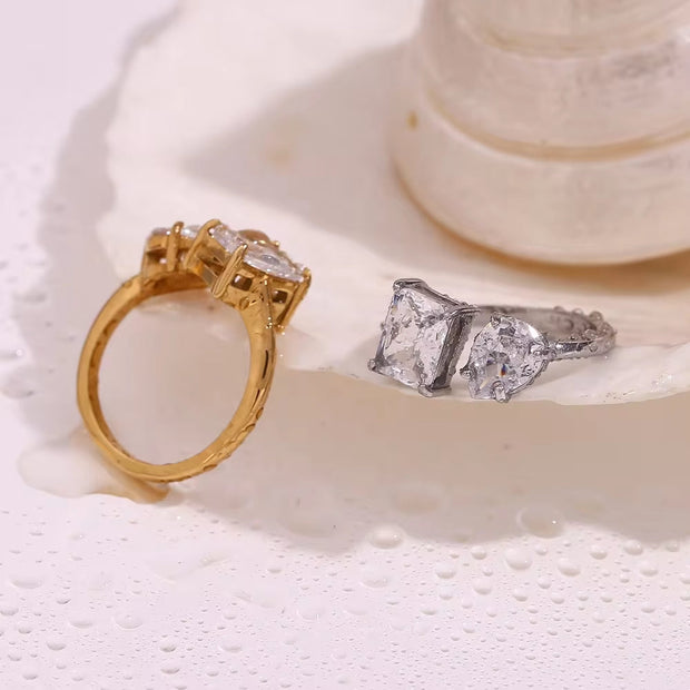 Water Drop Zircon Rings Shining Gold Plated Jewelry Valentine Couple Jewelry Stainless Steel Rings