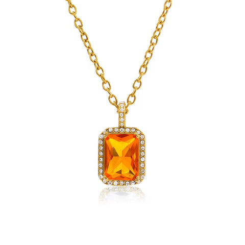 UEENSET Elegant Cubic Square Zircon Stainless Steel Pendant Necklace Charm Women'S Gold Plated Iced Out Neck Jewelry Waterproof