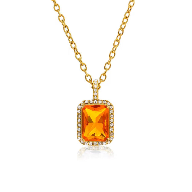UEENSET Elegant Cubic Square Zircon Stainless Steel Pendant Necklace Charm Women'S Gold Plated Iced Out Neck Jewelry Waterproof