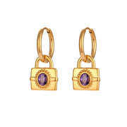 Vintage 18K Gold Plated Zircon Lock Shape Drop Earrings Stainless Steel Women Drop Earring