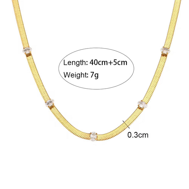 18K Gold Plated Stainless Steel Snake Chain Necklace Zircon Charm Choker Necklace