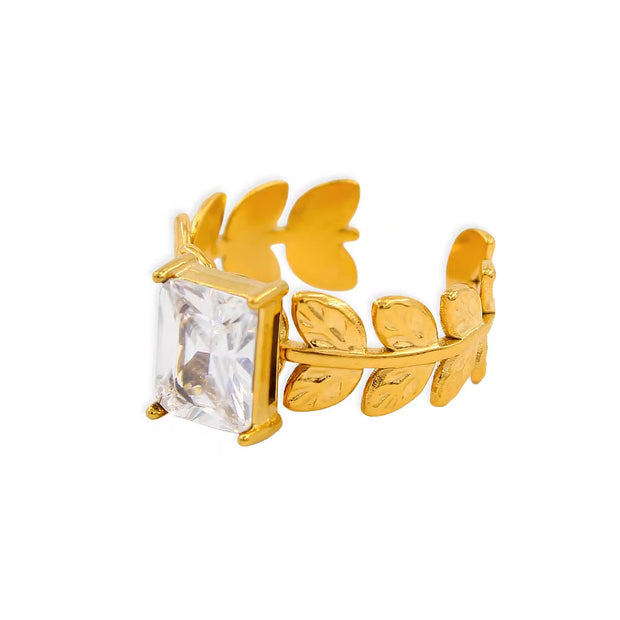18K Gold Plated Stainless Steel Cubic Zirconia Rings Adjustable Open Shiny Cz Zircon Stone Wedding Band Ring