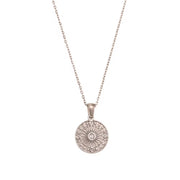 Vintage Engraved round Compass Shape Zircon Pendant Necklace 18K Gold Plated Stainless Steel Necklace
