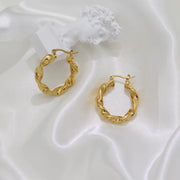 Unique Wave Spiral Stainless Steel 18K Gold Plated Hoop Earrings for Women
