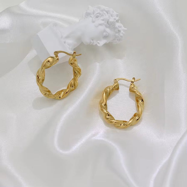 Unique Wave Spiral Stainless Steel 18K Gold Plated Hoop Earrings for Women