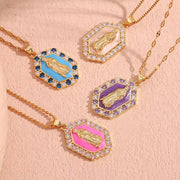 Valentine'S Day Jewelry Shining Zircon Virgin Mary Enamel Necklace Gold Plated Jewelry Stainless Steel Pendant Necklace