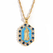 Valentine'S Day Jewelry Shining Zircon Virgin Mary Enamel Necklace Gold Plated Jewelry Stainless Steel Pendant Necklace