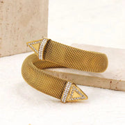 12Mm 16Mm Wide Thick Mesh Stainless Steel Cuff Bangle Elegant Women'S Charm Iced Out Arrows Design Gold Bracelet