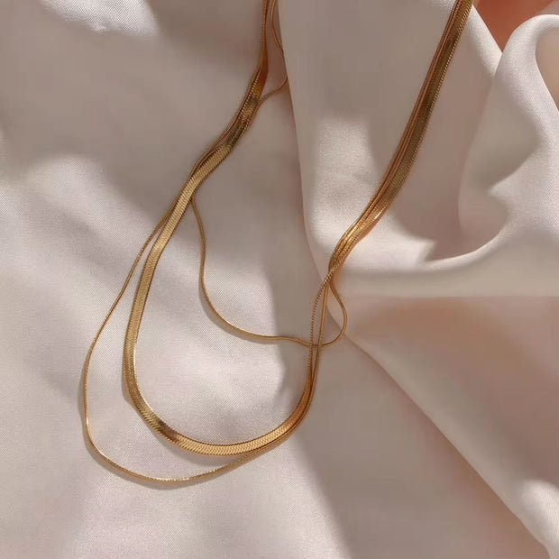 18K Gold Plated Three Layers Snake Chain Necklace Tarnish Free 316L Stainless Steel Choker Necklace