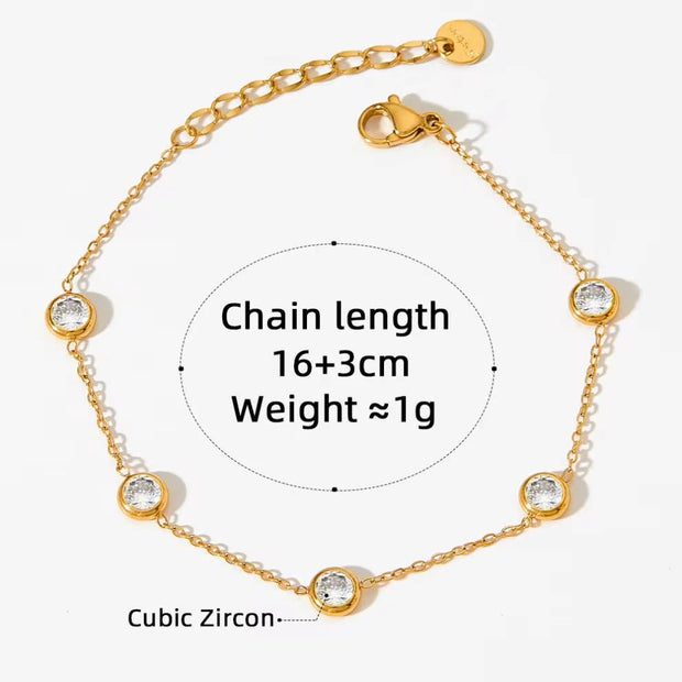 Trendy Exquisite Fashion Jewelry Stainless Steel Charm Pulseras Gold Link Chain Colorful Zircon Bracelet