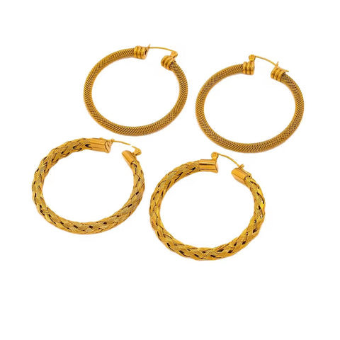 Trendy Jewelry PVD 18K Gold Plated Stainless Steel Metal Mesh Chain Big Dangle Hoop Earrings Wholesale Custom Fashion