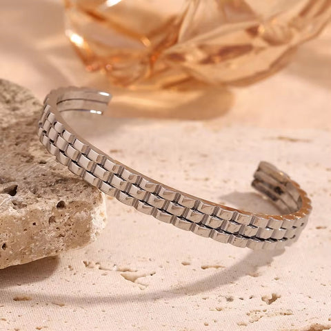 Watchband Cuff Bangle 18K Gold Plated Bangles for Women Waterproof 316L Stainless Steel Jewelry