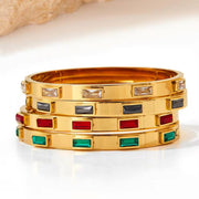 18K Gold Plated Green Cubic Zirconia Bezel Setting Dainty Stainless Steel Bangles for Women as Gift