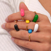 Valentines Day Gift Colorful Enamel Ring Water Drop Open Rings Jewelry Women Gold Plated Stainless Steel Jewelry