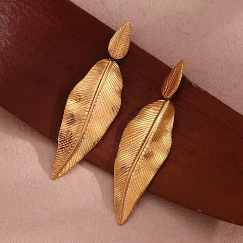Trend 2024 Bohemian Earrings Gold Plated Earrings Leaf Drop Earring Stainless Steel Statement Jewelry