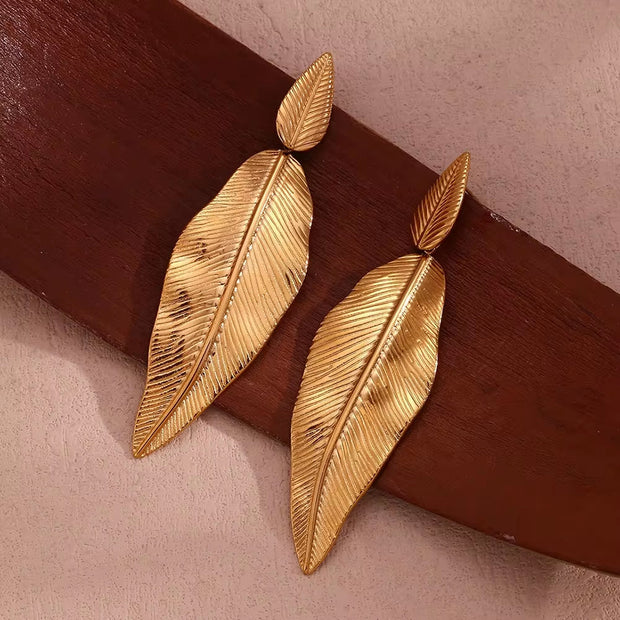 Trend 2024 Bohemian Earrings Gold Plated Earrings Leaf Drop Earring Stainless Steel Statement Jewelry