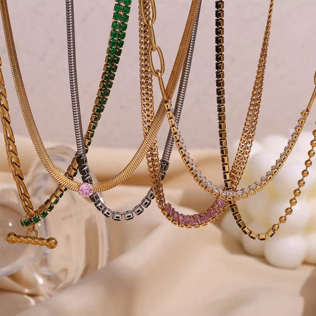 Zircon Beaded Necklace Gold Plated Choker Set Stainless Steel Necklaces Fashion Jewelry Necklaces