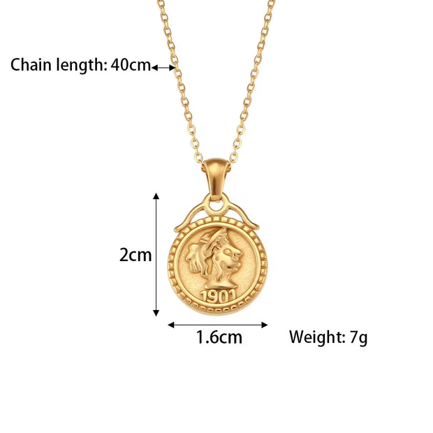 Vintage Jewelry Gold Plated Pendant Necklace Engraved Stainless Steel Jewelry Necklaces Set