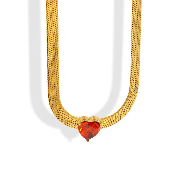 Trendy Short Snake Chain Zircon Heart Necklace Charm Heart Crystal Pendant Necklace for Women Girls Gift