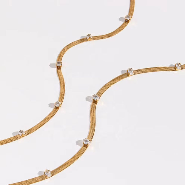 18K Gold Plated Stainless Steel Snake Chain Necklace Zircon Charm Choker Necklace