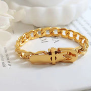 Titanium Steel Strap Chains Punk Stainless Steel Cuban Chains Belt Buckle Bracelet