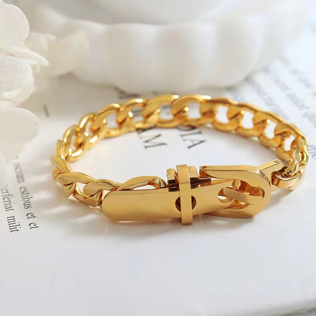 Titanium Steel Strap Chains Punk Stainless Steel Cuban Chains Belt Buckle Bracelet