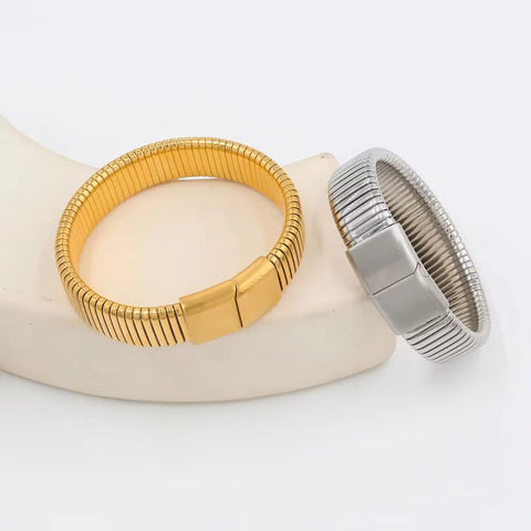 Waterproof 16MM Stainless Steel Elastic Bracelets Fine Jewelry Buckle Bangle Metal Hand Accessories Birthday Gift