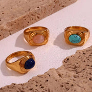Vintage Water Proof Jewelry Gemstone Signet Rings PVD Gold Plated Stainless Steel Statement Ring